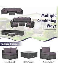 Gymax 7PCS Patio Rattan Sectional Sofa Set Outdoor Furniture w/ Cushions