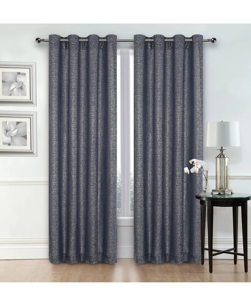 Kate Aurora Glam Chic Living 2 Pack Metallic Foil Sparkle Slub Sheer Grommet Top Curtain Panels