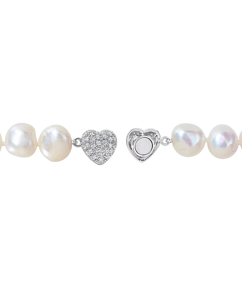Cultured Freshwater Pearl (11-12mm) & Cubic Zirconia Heart Clasp 18" Collar Necklace
