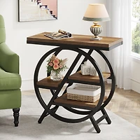 Tribesigns End Table, 3-Tier Narrow Side Table, Wood Sofa Side Table with Geometric Metal Frame, Industrial Nightstand and Bedside Table for Bedroom