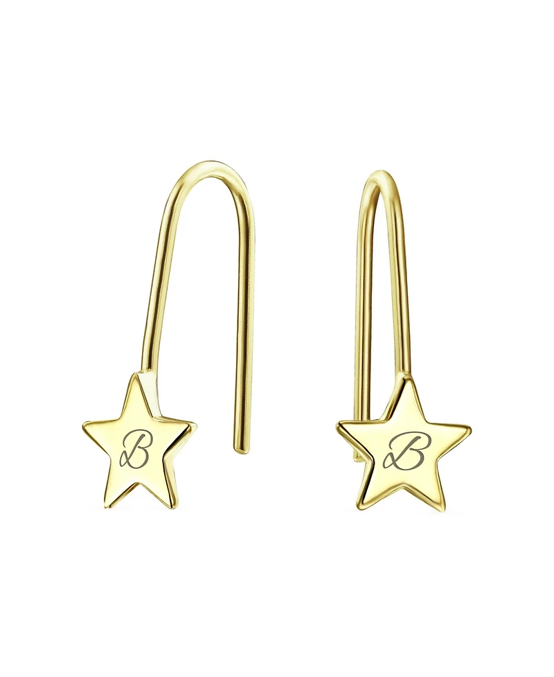 Bling Jewelry Minimalist Tiny Celestial Usa Patriotic Rock Star Threader Earrings 14K Yellow Gold