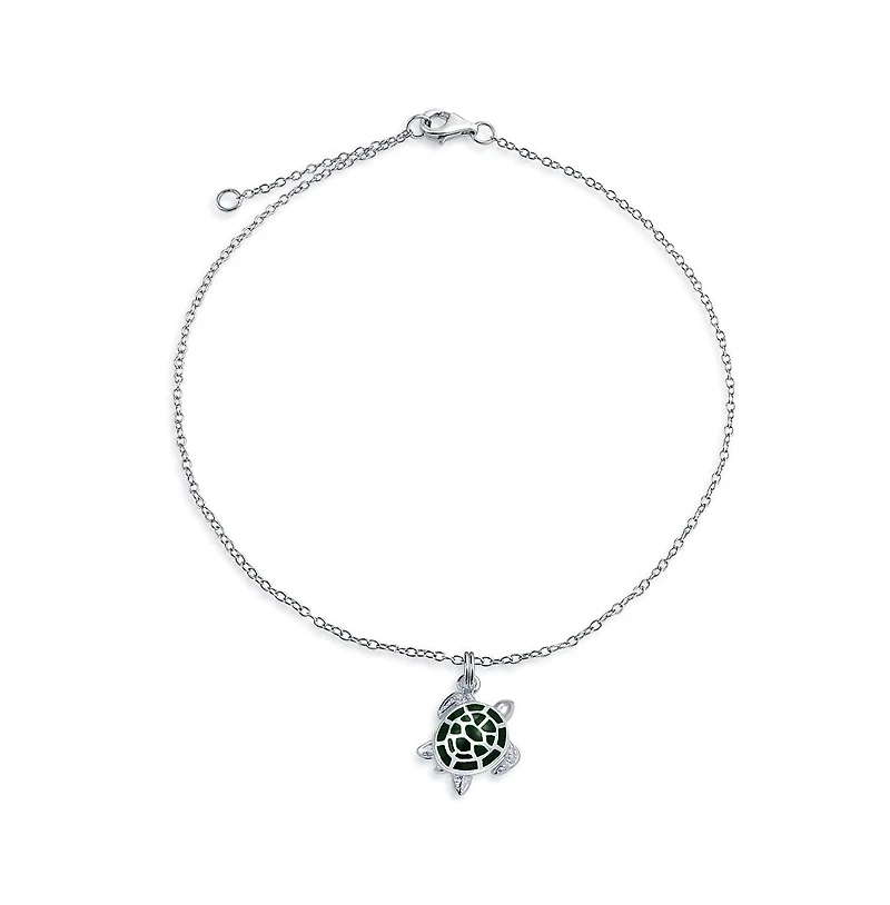 Bling Jewelry Hawaii Tropical Beach Vacation Nautical Dangle Charm Sea Green Enamel Turtle Anklet Link Ankle Bracelet .925 Sterling Silver 9 To 10 Inc