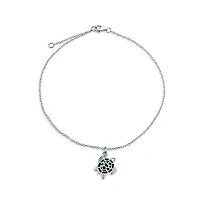 Bling Jewelry Hawaii Tropical Beach Vacation Nautical Dangle Charm Sea Green Enamel Turtle Anklet Link Ankle Bracelet .925 Sterling Silver 9 To 10 Inc