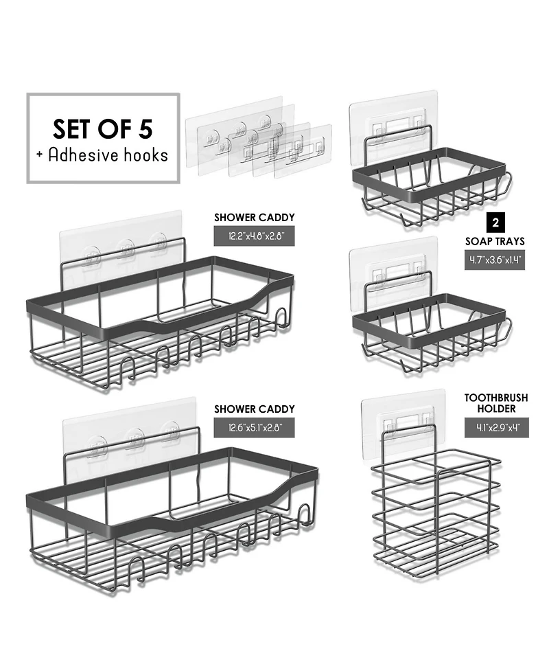 Clara Clark Premium Adhesive Shower Caddy & Bathroom Organizer - Grey