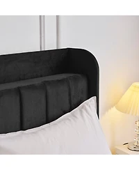 Slickblue Queen Size Velvet Bed Frame with Built-In Charging Station and Storage Shelf