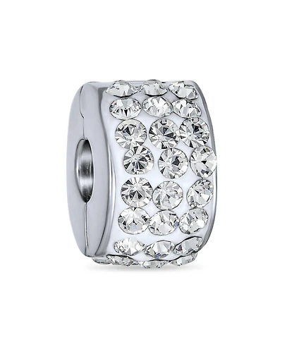Bling Jewelry Clear White Crystal Spacer Stopper Bead Charm .925 Sterling Silver Snap Clasp Fits European Bracelet
