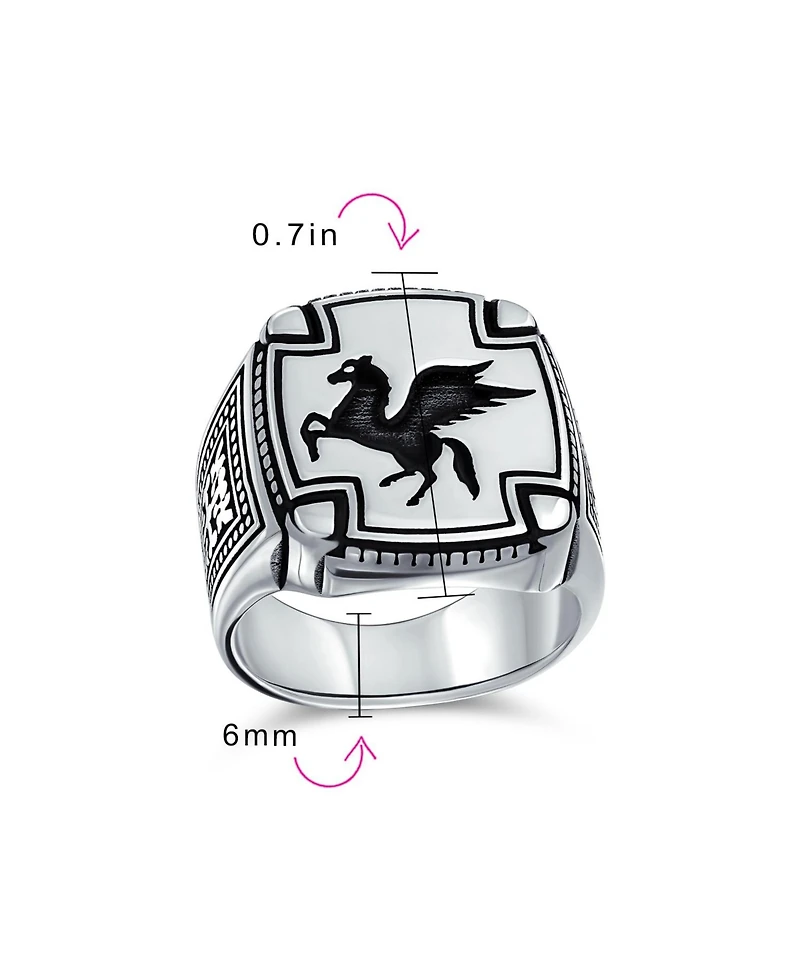 Bling Jewelry Large 2 Tone Ancient Greek Mythical Flying Horse Creature Pegasus Signet Ring Oxidized .925 Sterling Silver