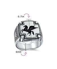 Bling Jewelry Large 2 Tone Ancient Greek Mythical Flying Horse Creature Pegasus Signet Ring Oxidized .925 Sterling Silver