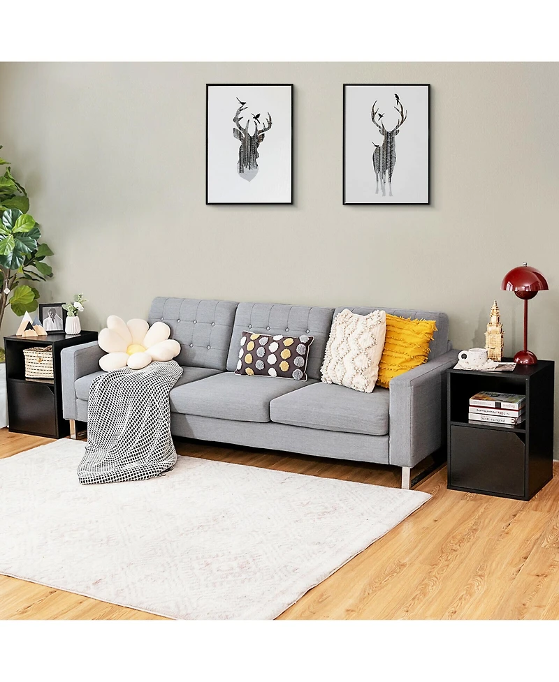Gymax Set of 2 Nightstands Side End Table Storage Cabinet Shelf Living Room White