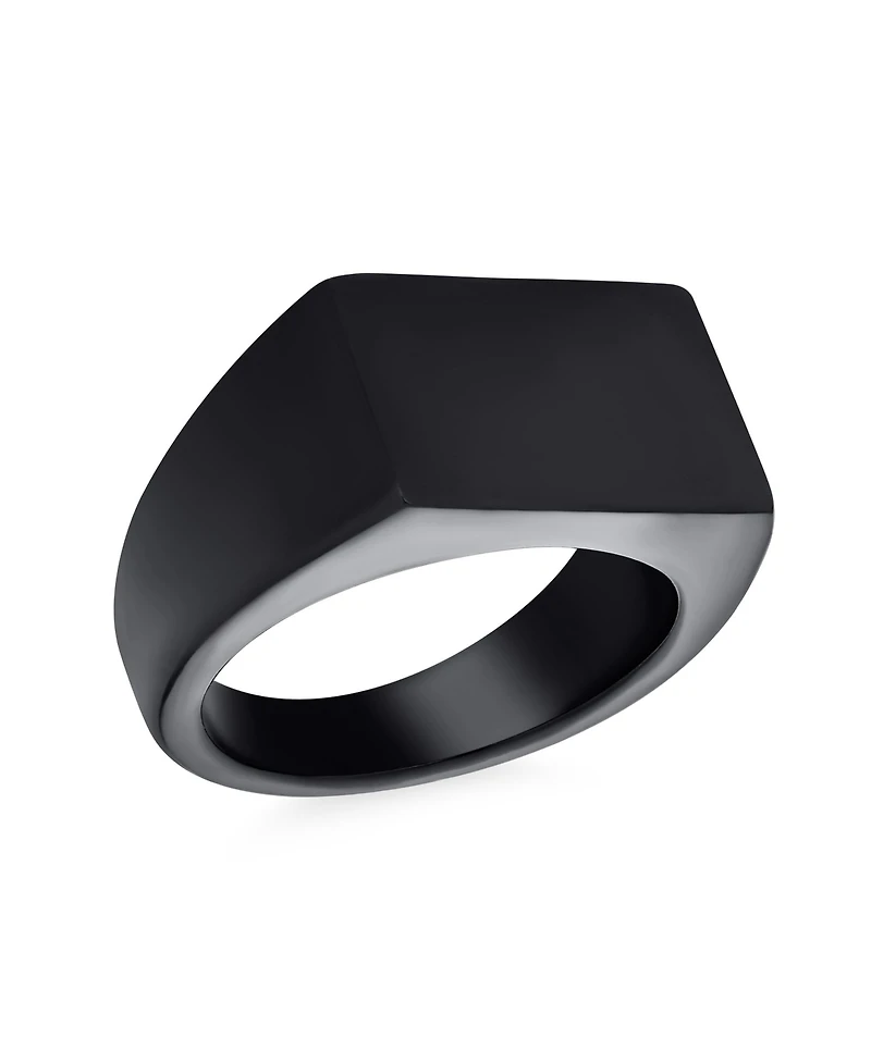 Bling Jewelry Rectangle Black Signet Ring Stainless Steel Matte Finish