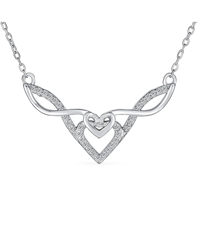 Bling Jewelry Good Luck Friendship Cz Accent Heart Trinity Irish Love Knot Infinity Celtic Necklace Collar Pendant Couples .925 Sterling Silver