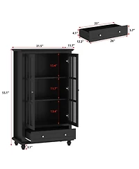 Brown Wooden Standard Bookcase with 3-Tier Shelves and Drawer