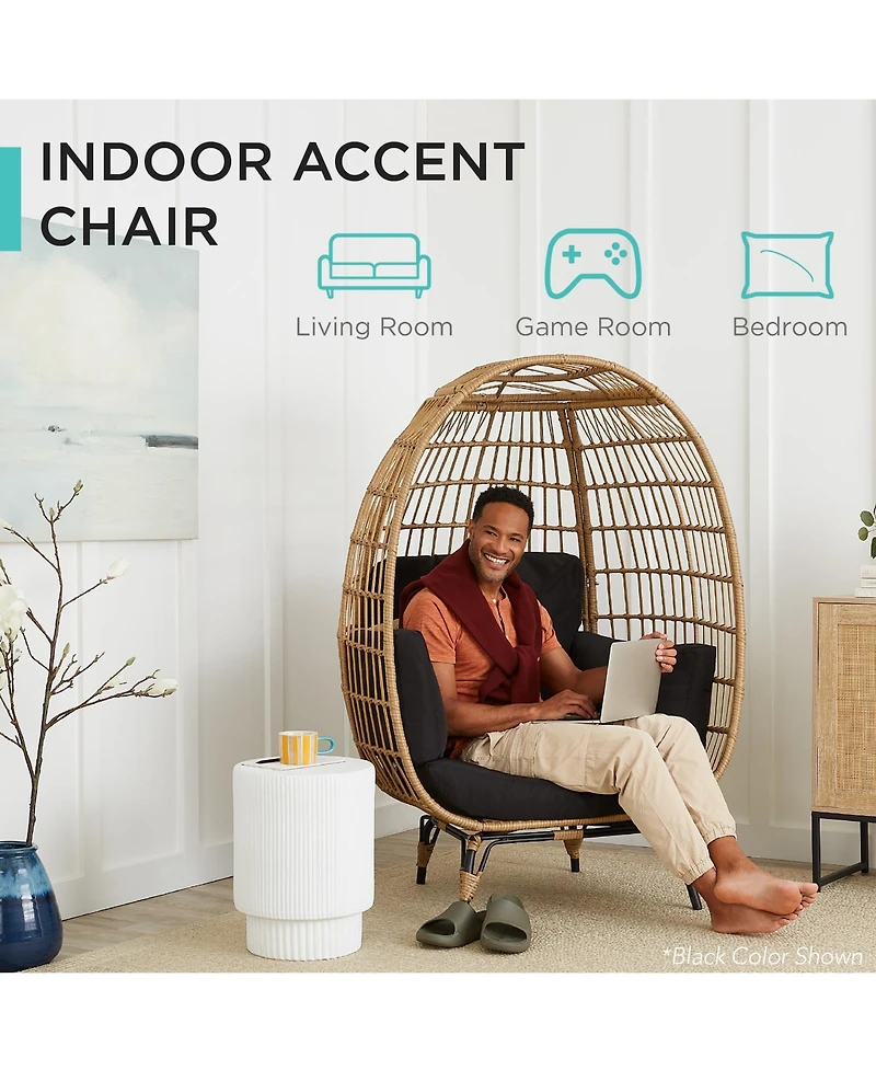 Best Choice Products Wicker Egg Chair Oversized Indoor Outdoor Patio Lounger w/ Steel Frame, 440lb Capacity