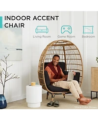 Best Choice Products Wicker Egg Chair Oversized Indoor Outdoor Patio Lounger w/ Steel Frame, 440lb Capacity