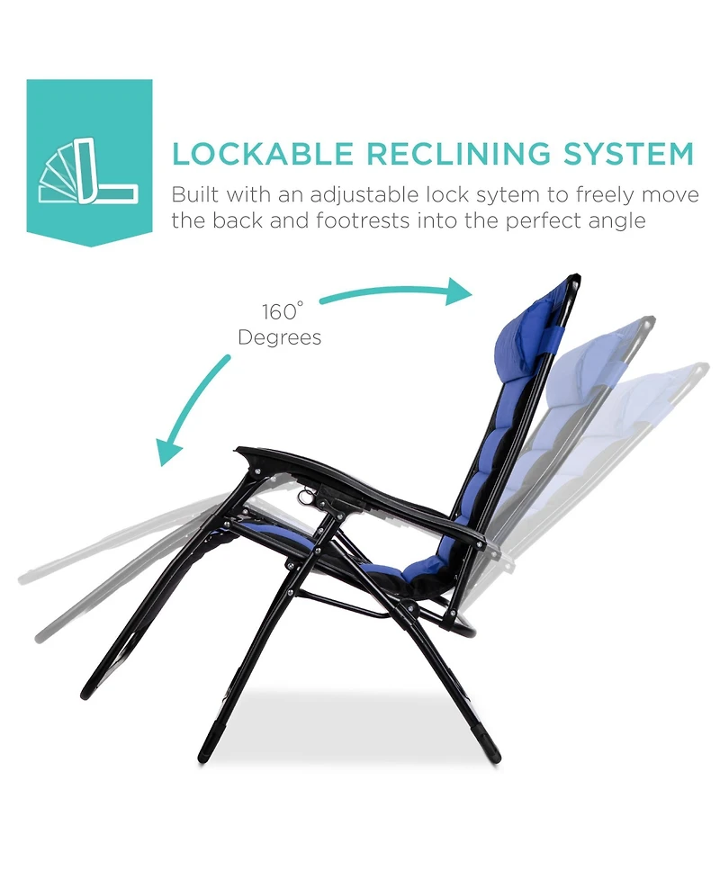 Best Choice Products Oversized Padded Zero Gravity Chair, Folding Outdoor Patio Recliner w/ Side Tray