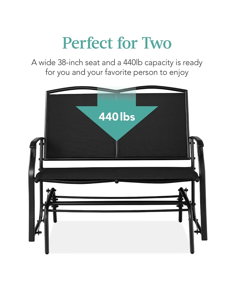 Best Choice Products 2-Person Outdoor Swing Glider, Steel Patio Loveseat, Bench Rocker w/ Armrests