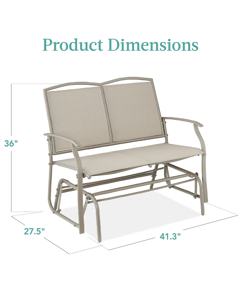 Best Choice Products 2-Person Outdoor Swing Glider, Steel Patio Loveseat, Bench Rocker w/ Armrests