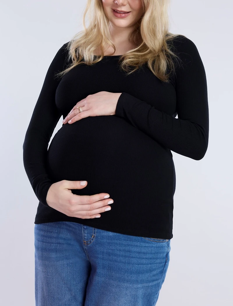 Motherhood Maternity Square Neck Rib Knit Long Sleeve Tee