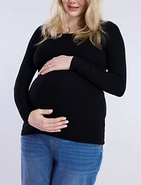 Motherhood Maternity Square Neck Rib Knit Long Sleeve Tee