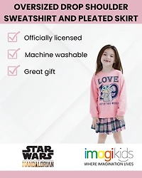 Star Wars Little Girls The Mandalorian Grogu Fleece Oversized Drop Shoulder Sweatshirt and Pleated Skirt