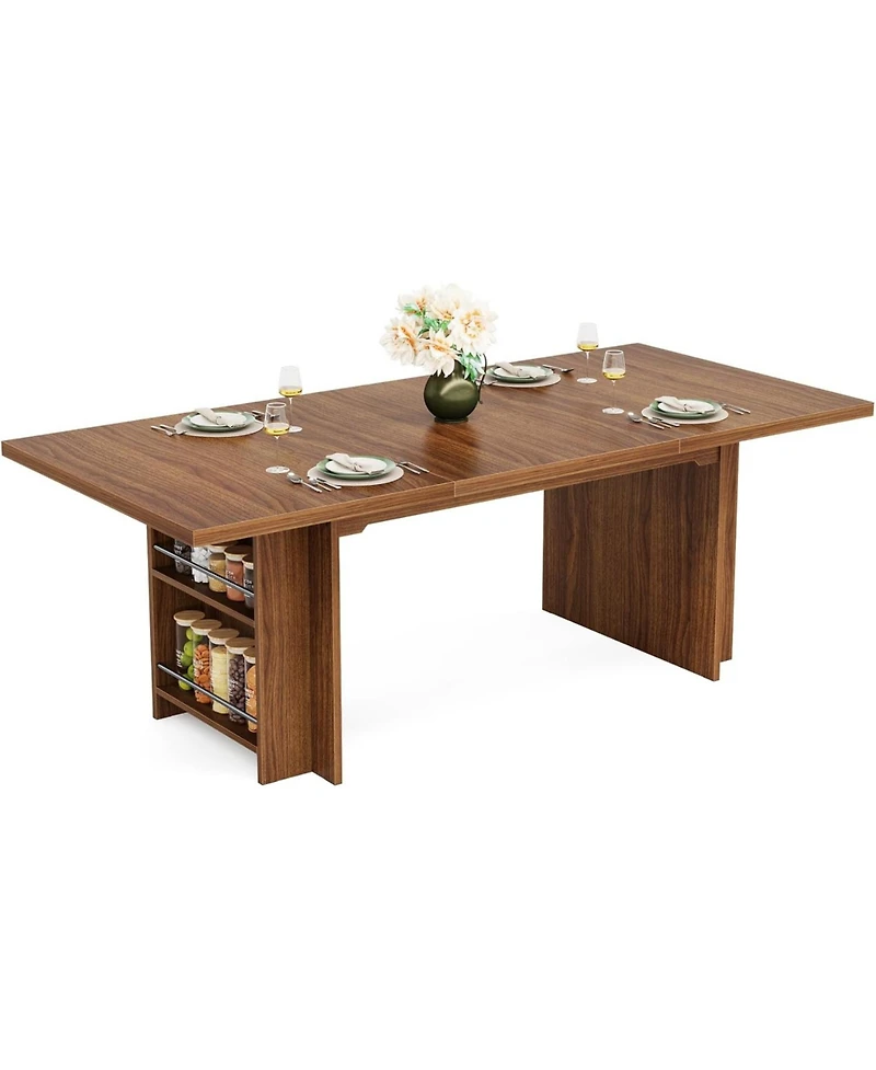 Tribesigns Farmhouse Dining Table for 6 to 8, 63-Inch Rectangular Wooden Kitchen Table with Storage, Industrial Dinner Table with Shelves