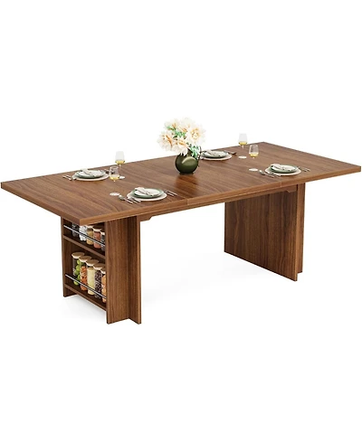 Tribesigns Farmhouse Dining Table for 6 to 8, 63-Inch Rectangular Wooden Kitchen Table with Storage, Industrial Dinner Table with Shelves