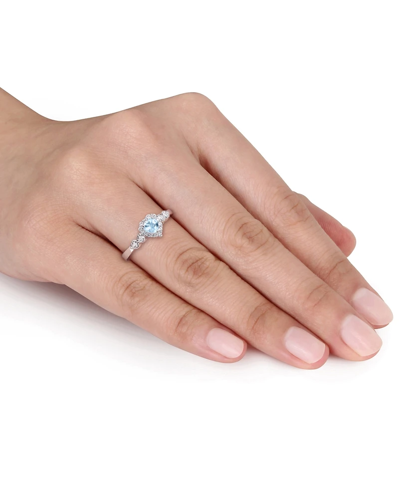 Lab-Grown Blue Sapphire (1/4 ct. t.w.), White (1/8 & Diamond Accent Heart Ring Sterling Silver
