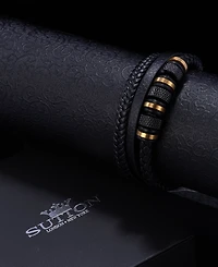 Rhona Sutton Black Titan Leather Stainless Steel Bracelet