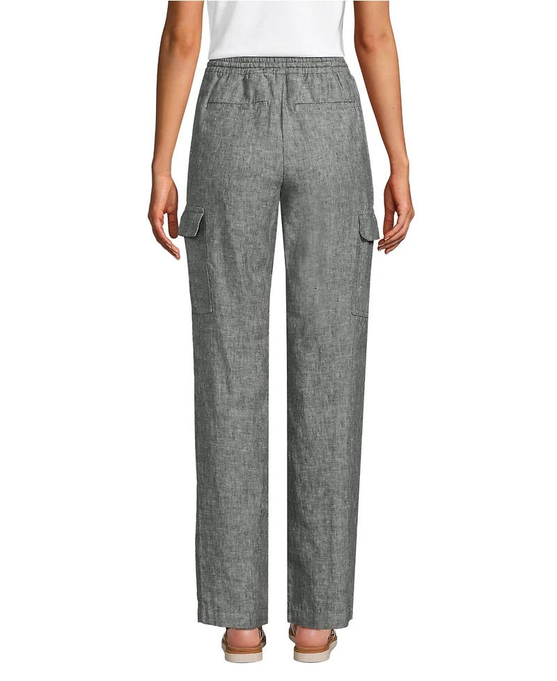 Lands' End Women's High Rise Drawstring Linen Cargo Pants
