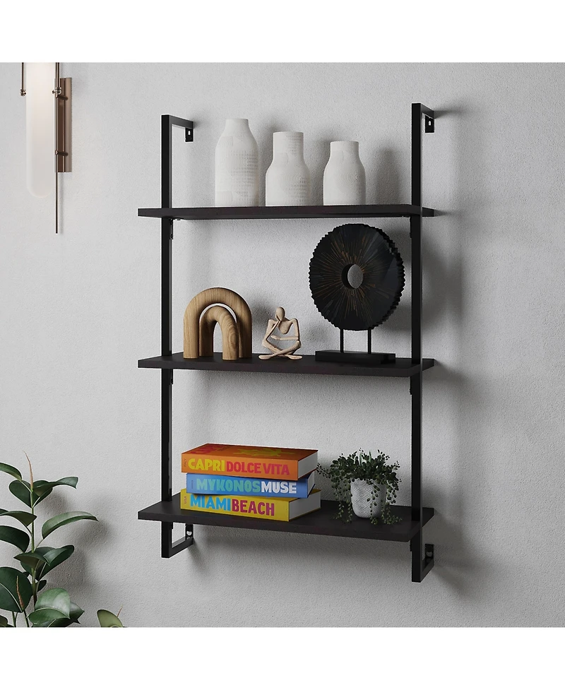 Madera Industrial -Shelf Wood Wall-Mounted Open Ladder Bookcase