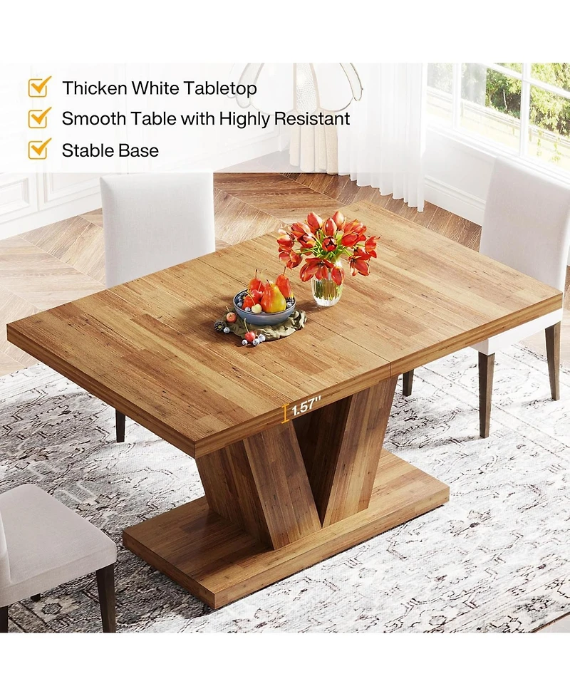 Tribesigns 47-Inch Dining Table for 4, Walnut Brown Kitchen Dinner Table with Heavy Duty Pedestal, Farmhouse Wooden Eating Table
