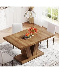 Tribesigns 47-Inch Dining Table for 4, Walnut Brown Kitchen Dinner Table with Heavy Duty Pedestal, Farmhouse Wooden Eating Table