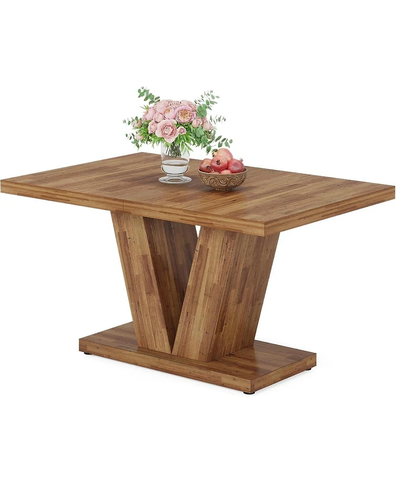 Tribesigns 47-Inch Dining Table for 4, Walnut Brown Kitchen Dinner Table with Heavy Duty Pedestal, Farmhouse Wooden Eating Table