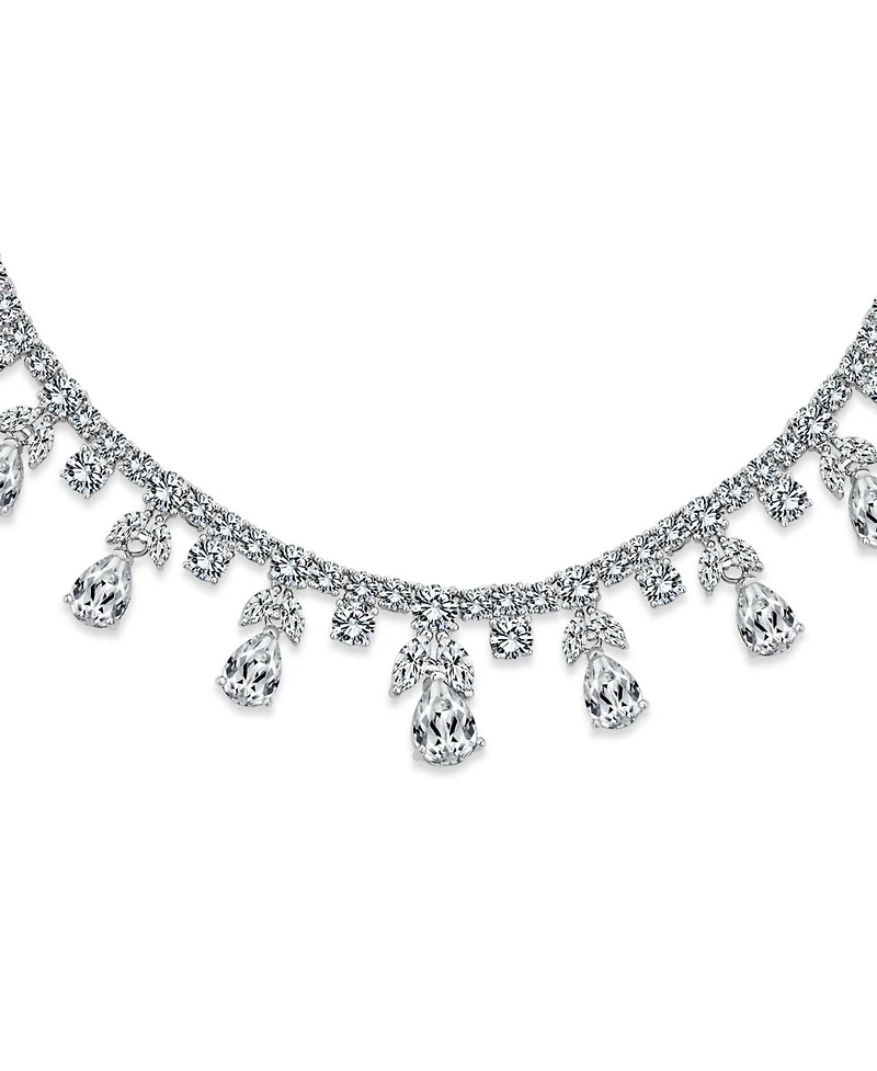 Bling Jewelry Estate Art Deco Style Multi Teardrop Cz Statement Spray Bib Collar Necklace Silver Plated