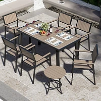 8-Piece Aluminum Gray Outdoor Patio Dining Set with Rectangle Table, Small Side Table and 6-Stackable Chairs