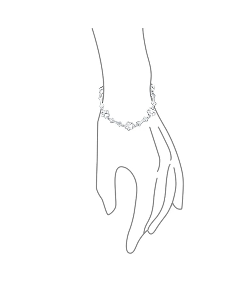 Bling Jewelry Dog Bone & Paw Print Layering Chain Link Bracelet & Earrings Set Sterling Silver