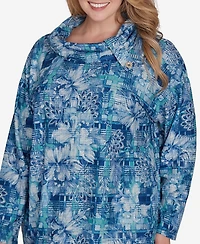 Ruby Rd. Plus Size Cowl Neck Floral Plaid Printed Hatchi Knit Top