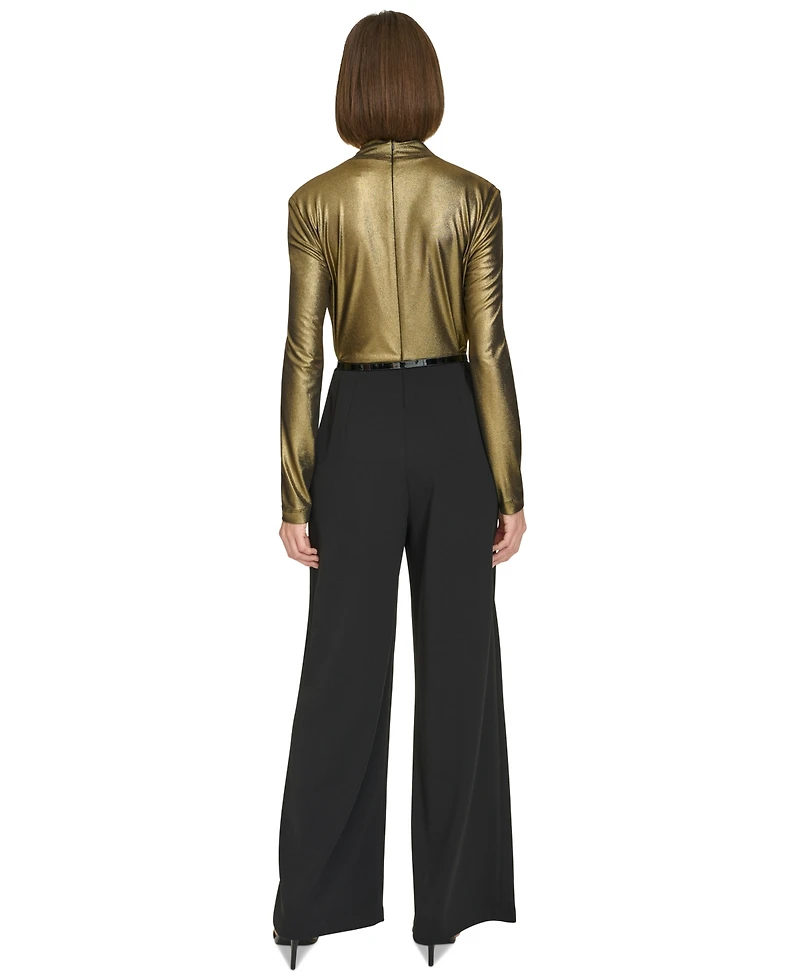Tommy Hilfiger Women's Shimmer Belted Wide-Leg Jumpsuit