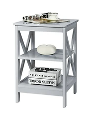 Gymax 3-Tier Nightstand End Table X Design Storage Display Shelf Living Room Grey