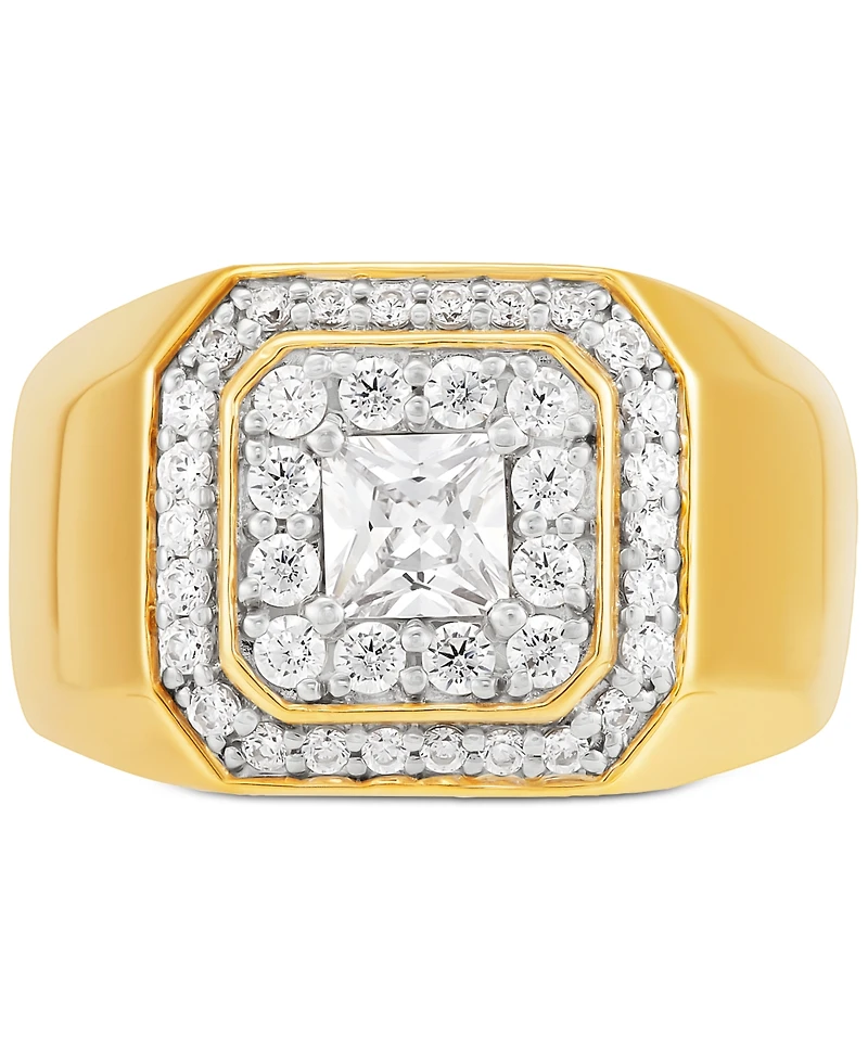 Grown With Love Men's Lab Grown Diamond Princess & Round Halo Ring (1-1/2 ct. t.w.) in 10k Gold