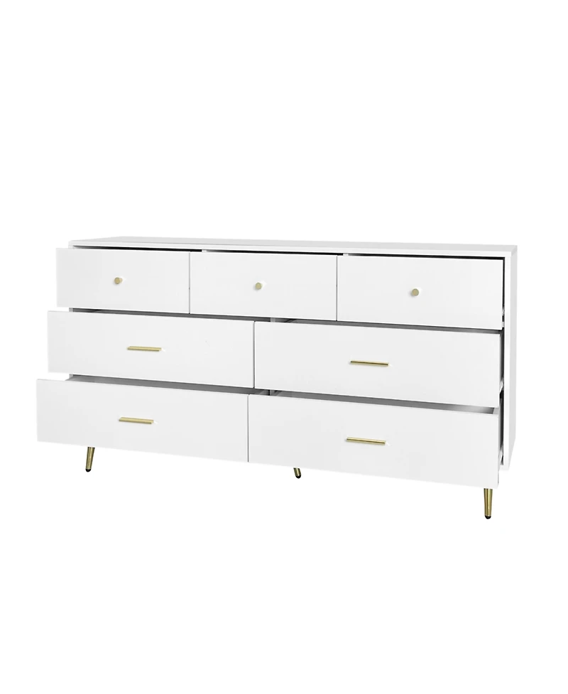 Modern Chest of Drawers – 7-Drawer Dresser with Golden Handles & Legs, Stylish Storage for Bedroom