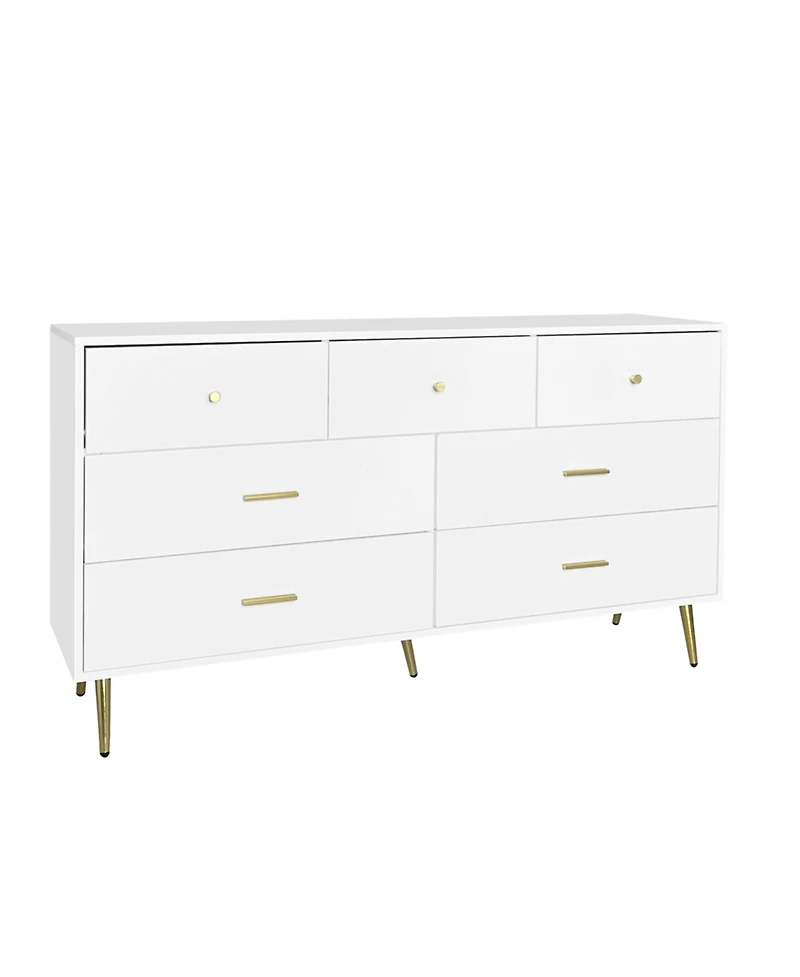 Modern Chest of Drawers – 7-Drawer Dresser with Golden Handles & Legs, Stylish Storage for Bedroom