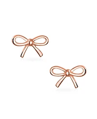Bling Jewelry Delicate Simple Dainty Ribbon Birthday Present Bow Stud Earrings Rose Gold Plated .925 Sterling Silver