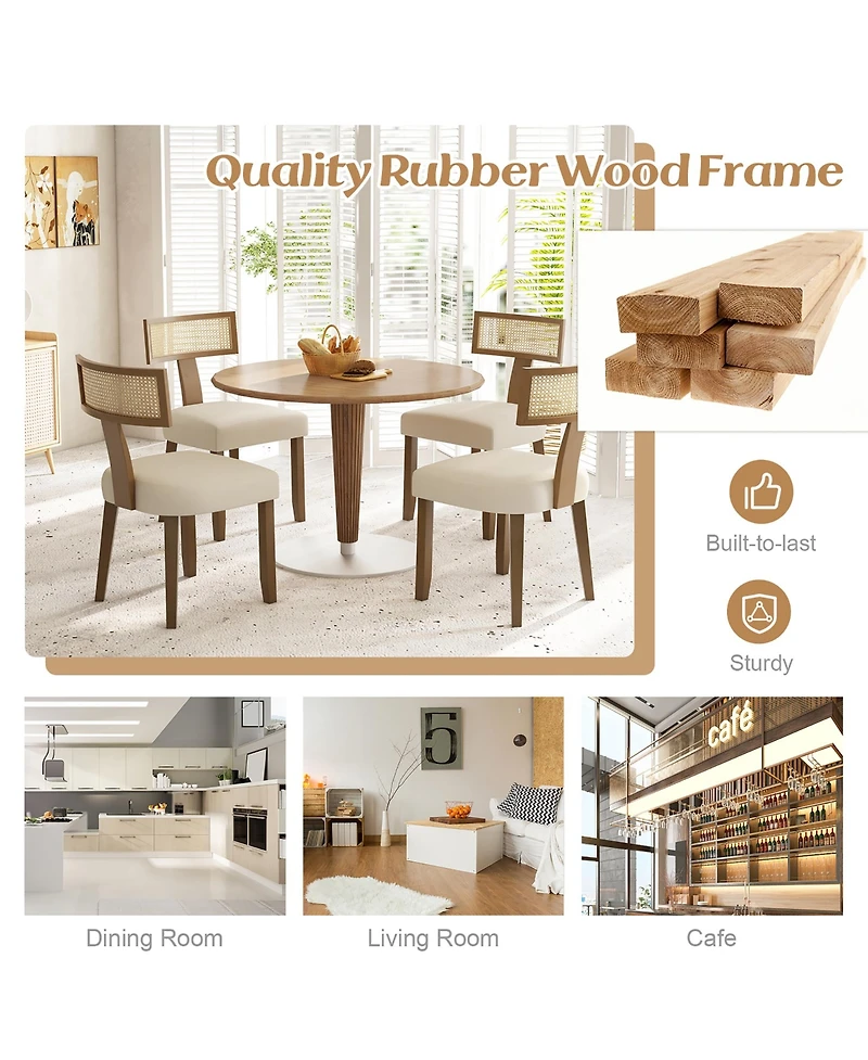 Gymax Set of 4 Dining Chairs Armless Side Chairs w/ Curved Rattan Backrest for Kitchens
