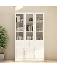 Famapy 8-Shelf White Wood Standard Bookcase with Shelves,Drawers