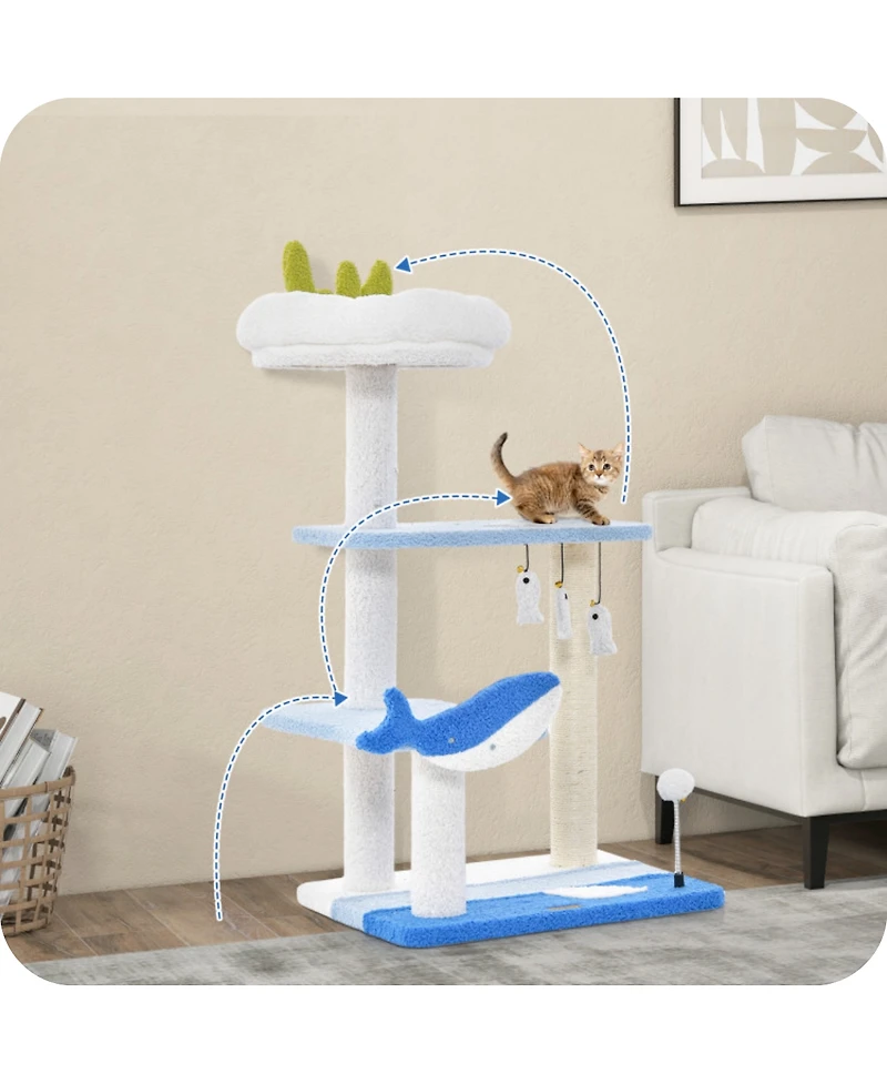 Slickblue 3-Layer Cat Tree with Marine Theme: Multi-Functional Climbing Frame & Activity Center for Cats