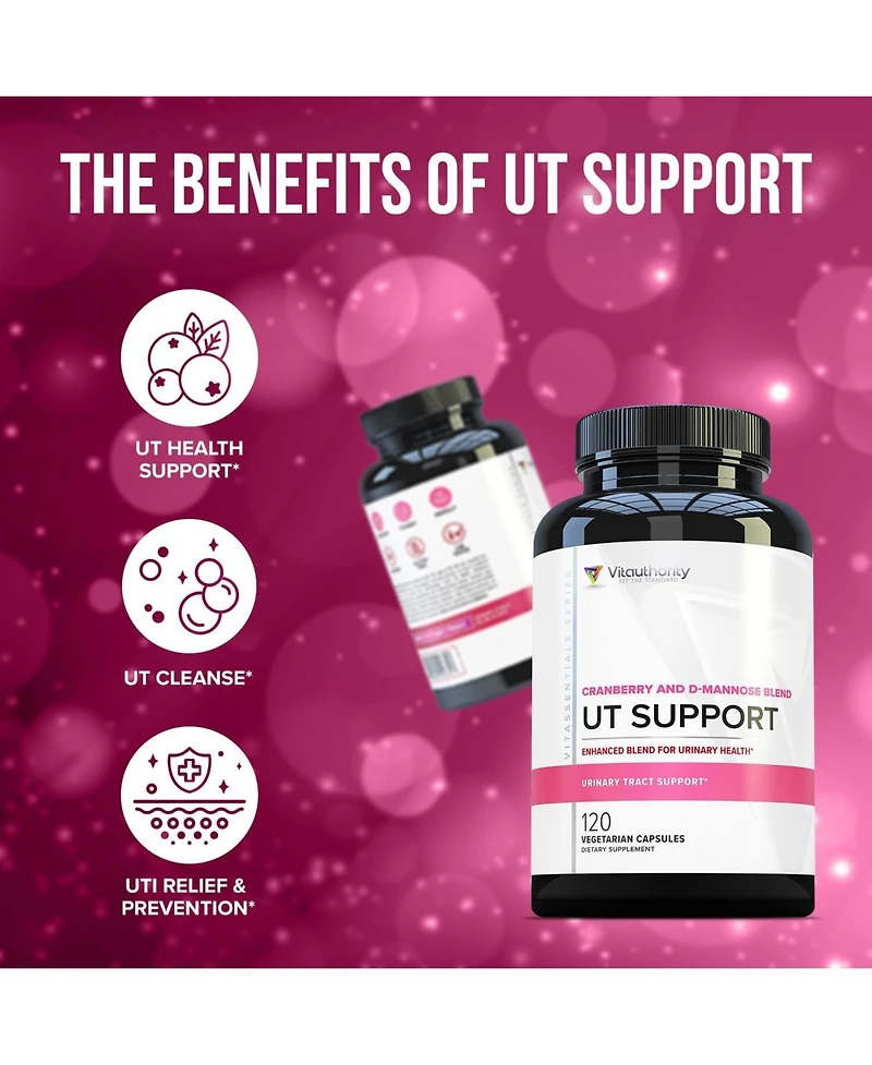 Vitauthority Ut Support Capsule, Cranberry Juice Powder for Urinary Tract Health and Preventive Support, Enhanced Blend Promotes Urinary Health, 120ct