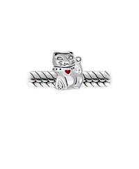 Bling Jewelry Japanese Maneki Neko Lucky Cat Good Fortune Dangle Charm Bead Red Enamel .925 Sterling Silver Fits European Bracelet