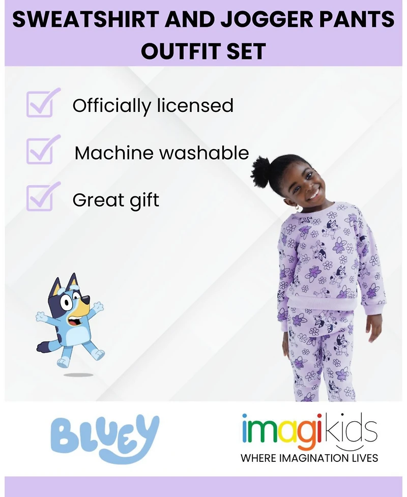 Bluey Little Girls Fleece Sweatshirt and Jogger Pants Outfit Set to