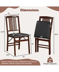 Gymax Folding Dining Chairs Set of 4 /Padded Seat Rubber Wood Frame for Dining Room